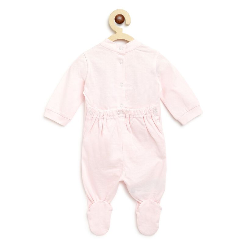 Infant Light Pink Printed Nappy Opening Babysuit image number 1